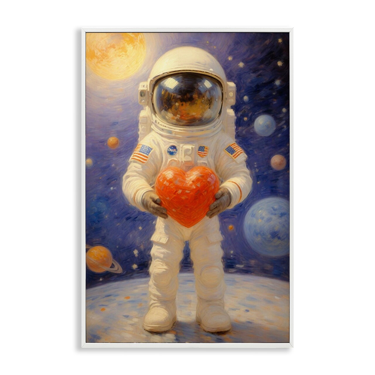 Stupell Industries Astronaut Holding Heart Framed Giclee, design by Angie Hawke